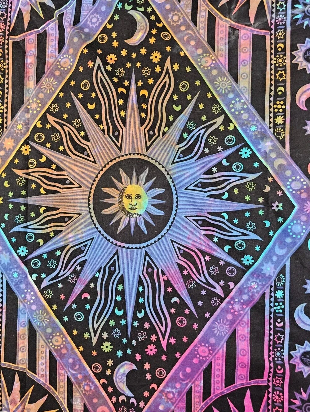 Celestial-themed hippie cotton tapestry Wall Hanging Neon Sun Print